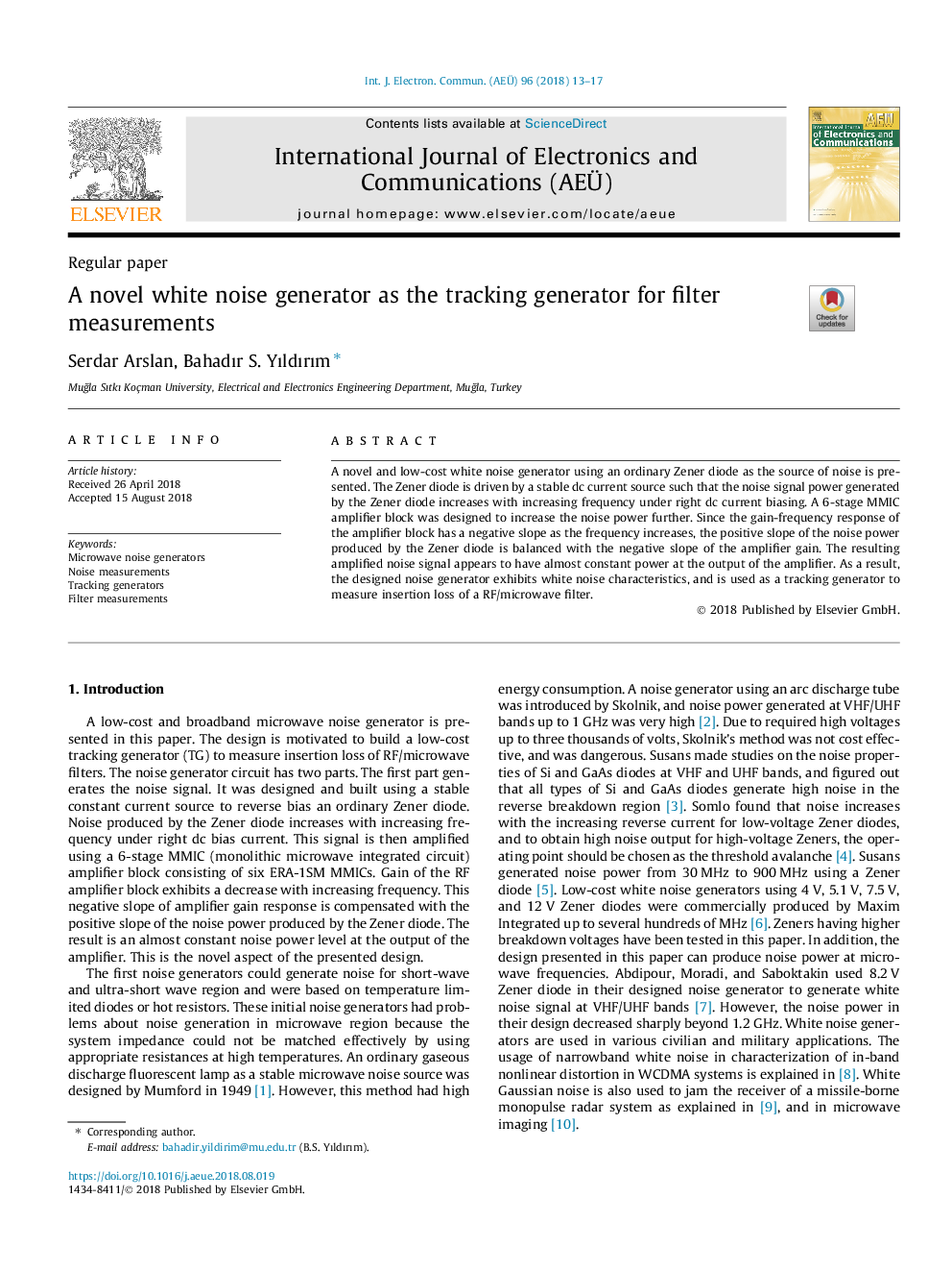 A novel white noise generator as the tracking generator for filter measurements