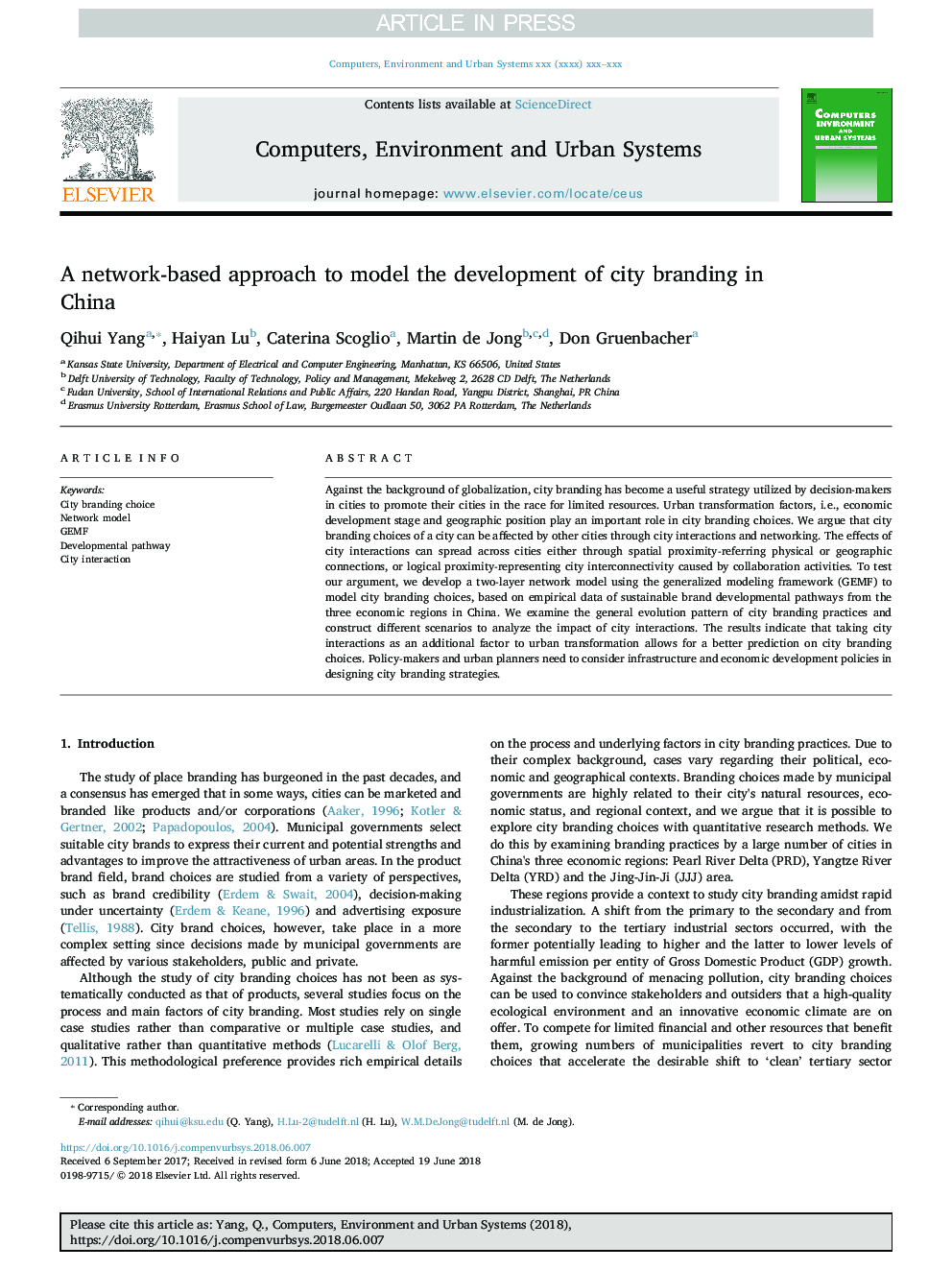 A network-based approach to model the development of city branding in China