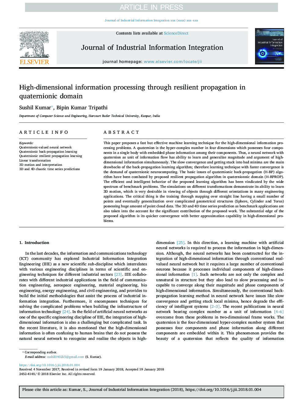 High-dimensional information processing through resilient propagation in quaternionic domain