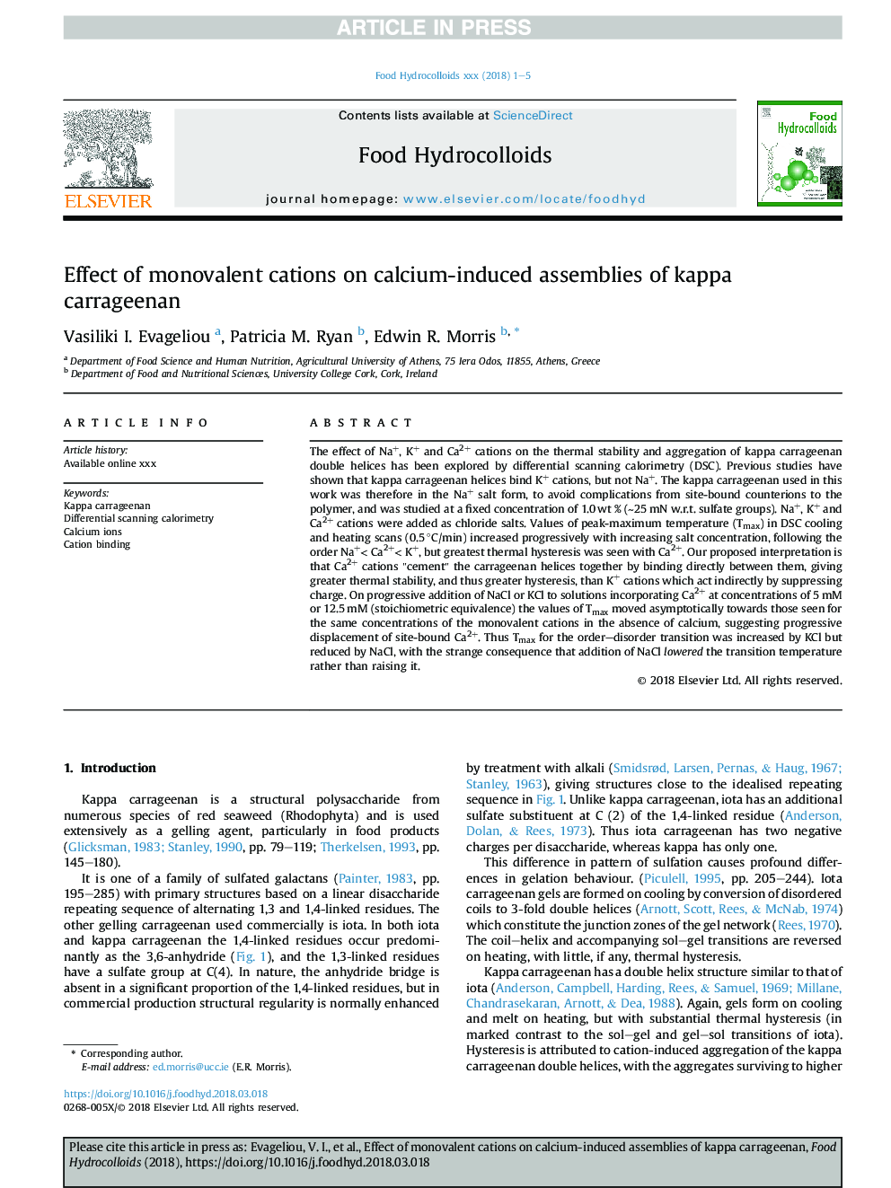 اثر کاتیون های یکنواخت در ترکیبات ناشی از کلسیم کاپا کاراژین