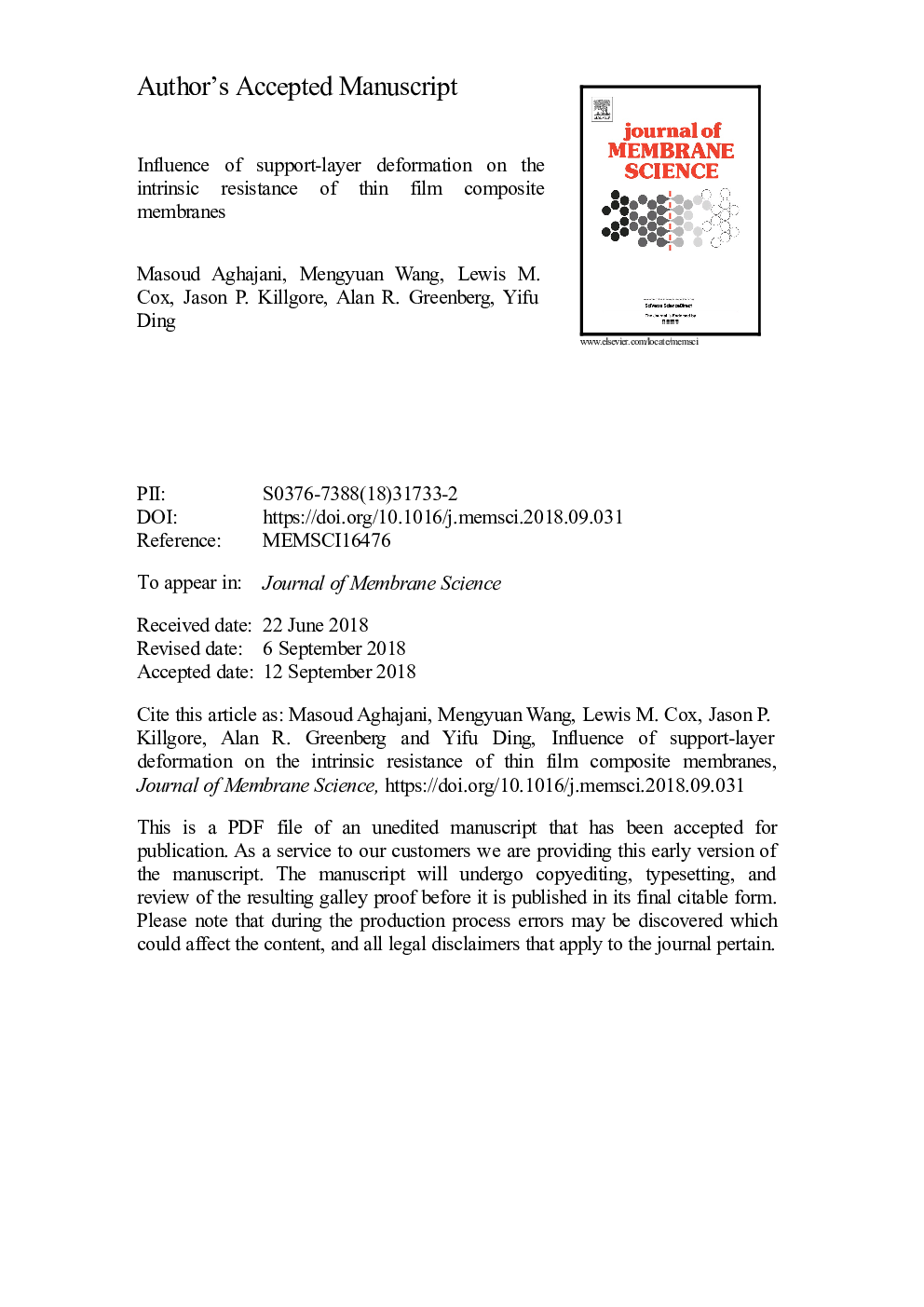 Influence of support-layer deformation on the intrinsic resistance of thin film composite membranes