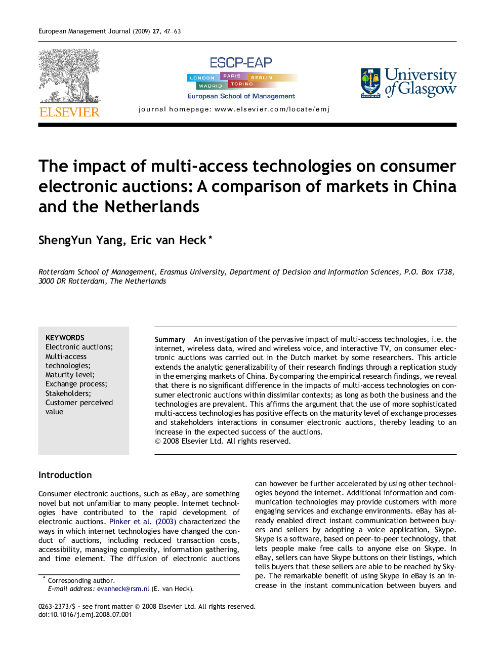 The impact of multi-access technologies on consumer electronic auctions: A comparison of markets in China and the Netherlands