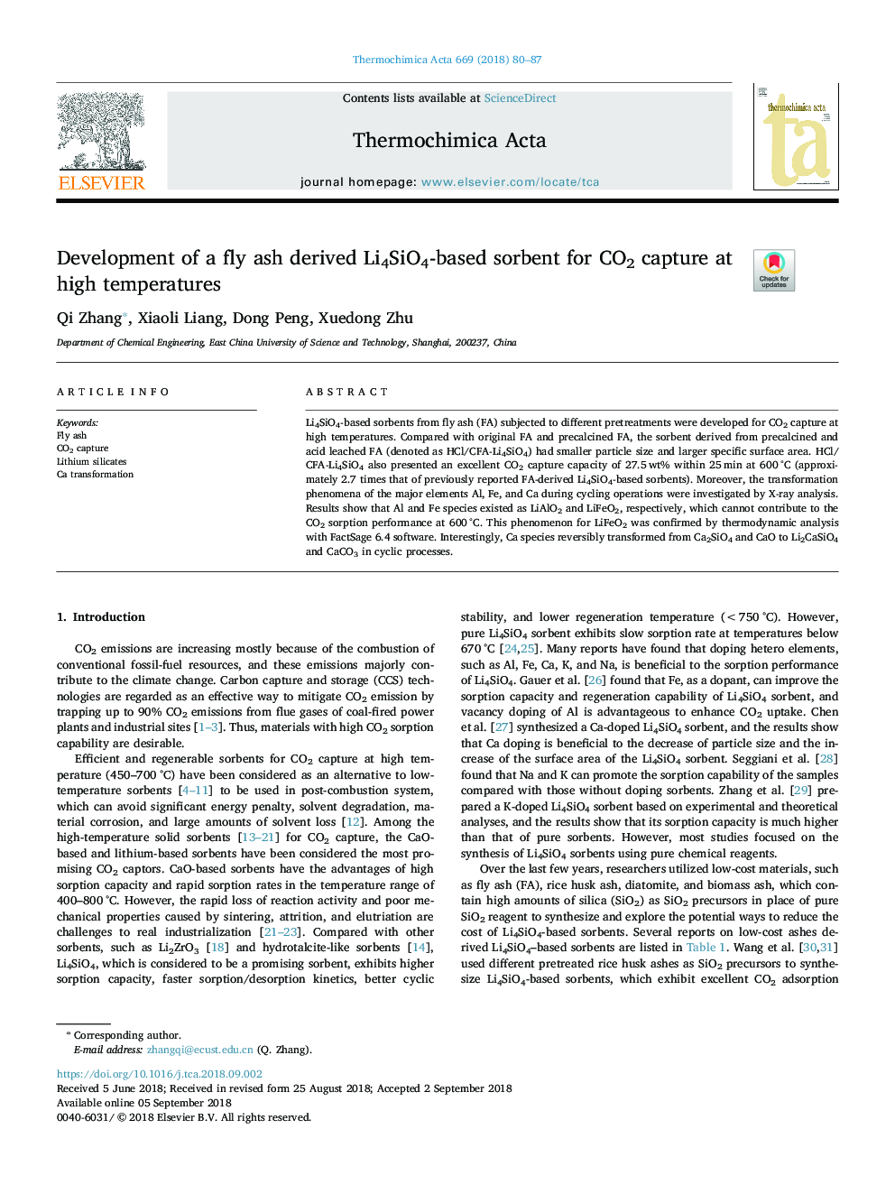 Development of a fly ash derived Li4SiO4-based sorbent for CO2 capture at high temperatures