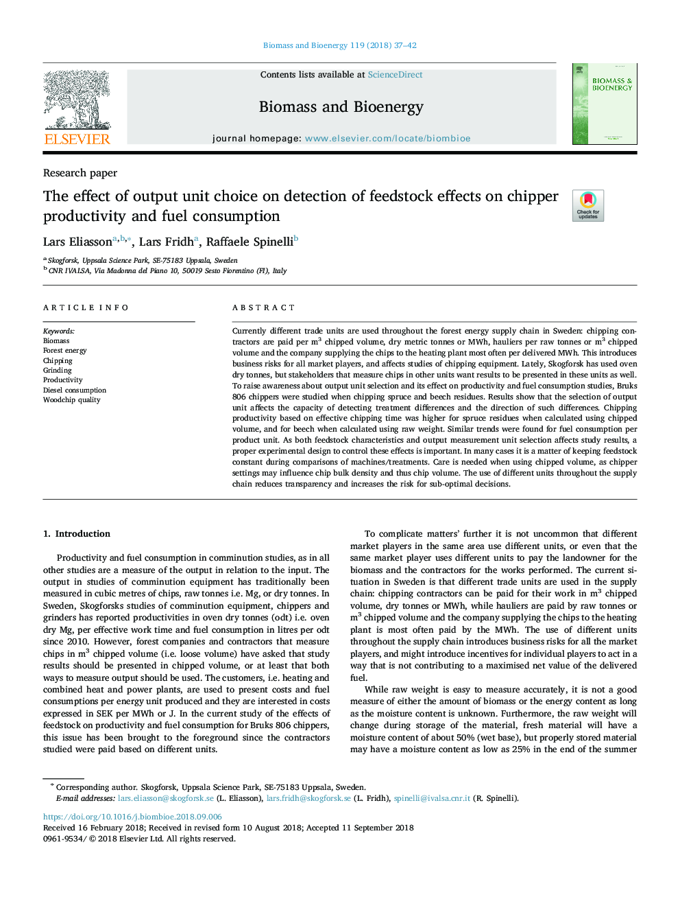 The effect of output unit choice on detection of feedstock effects on chipper productivity and fuel consumption