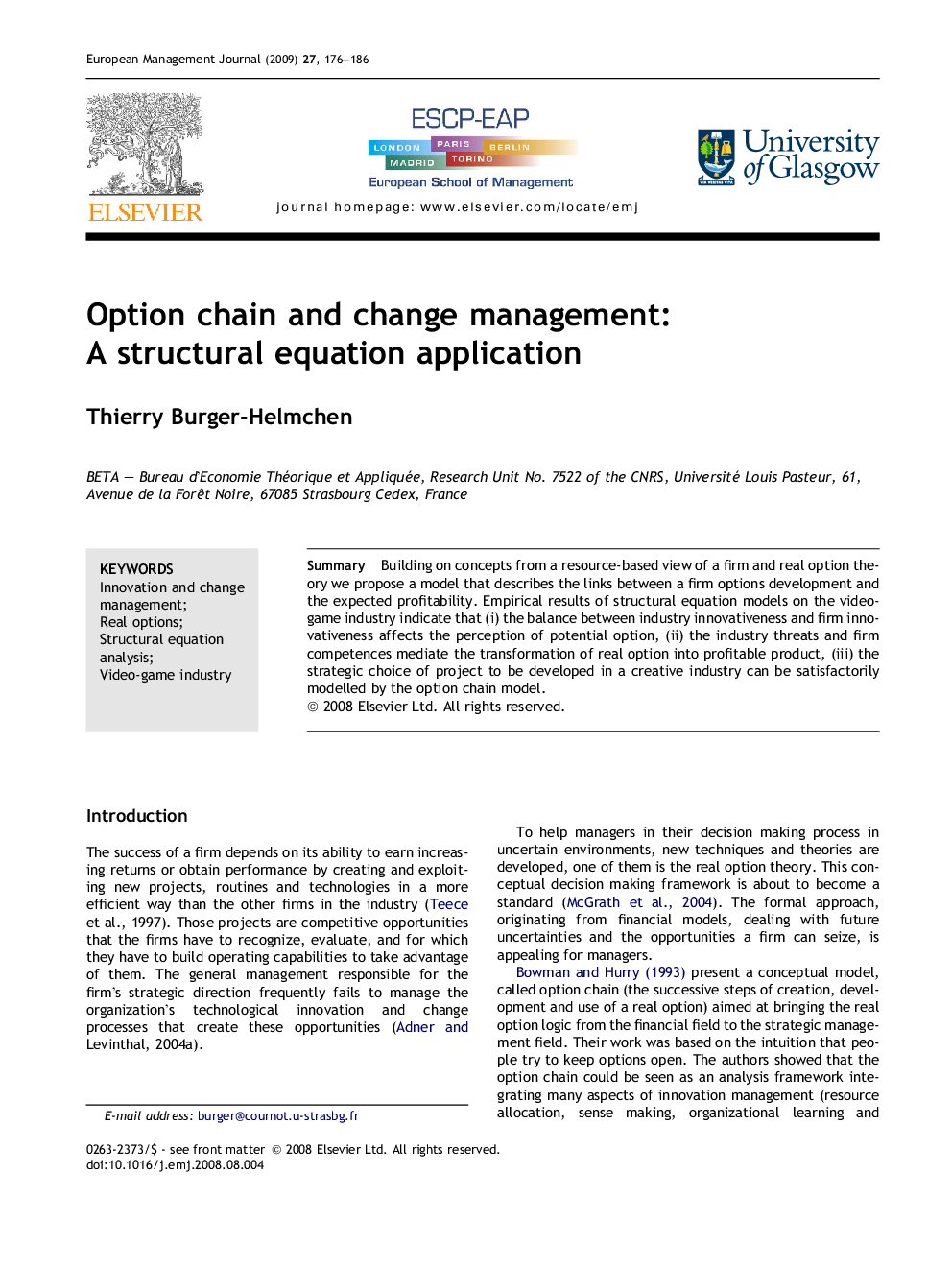 Option chain and change management: A structural equation application