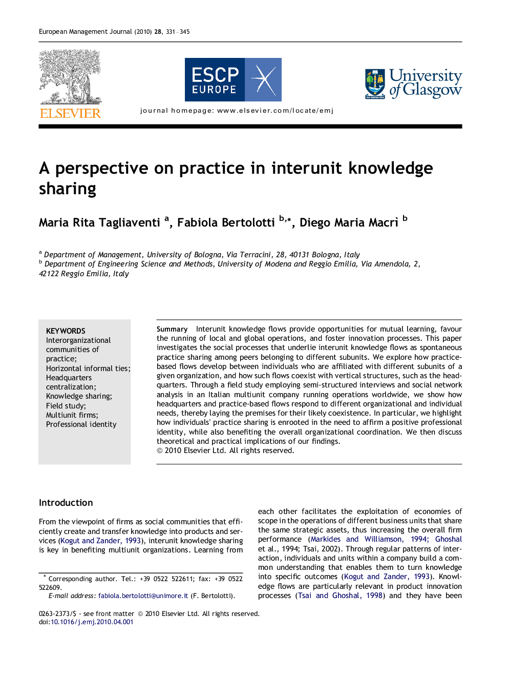 A perspective on practice in interunit knowledge sharing