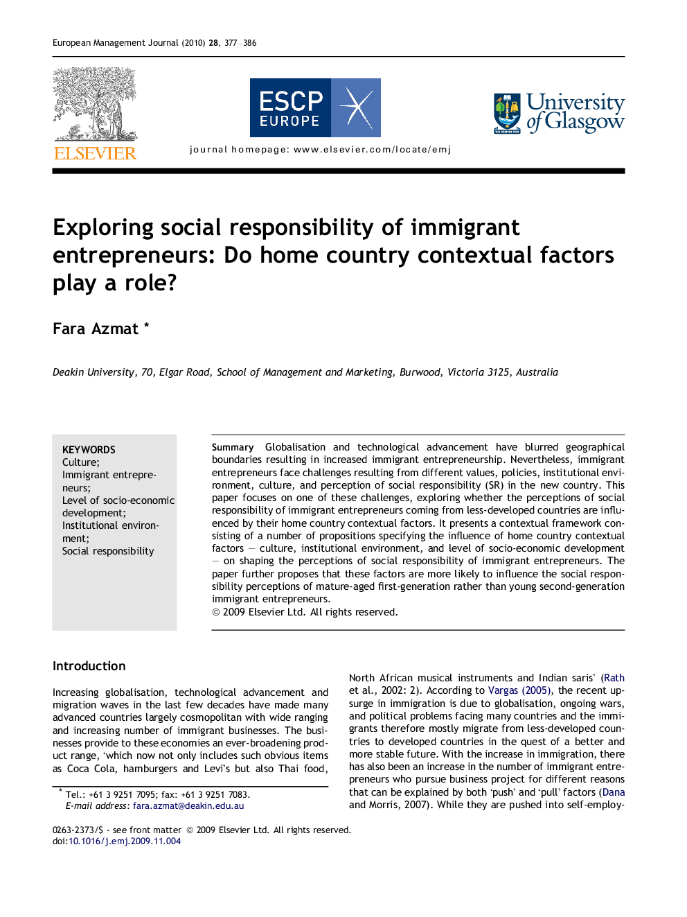 Exploring social responsibility of immigrant entrepreneurs: Do home country contextual factors play a role?