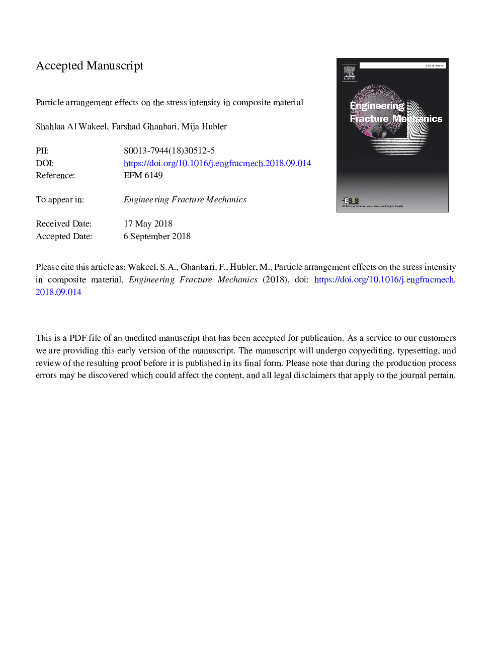 Particle arrangement effects on the stress intensity in composite material