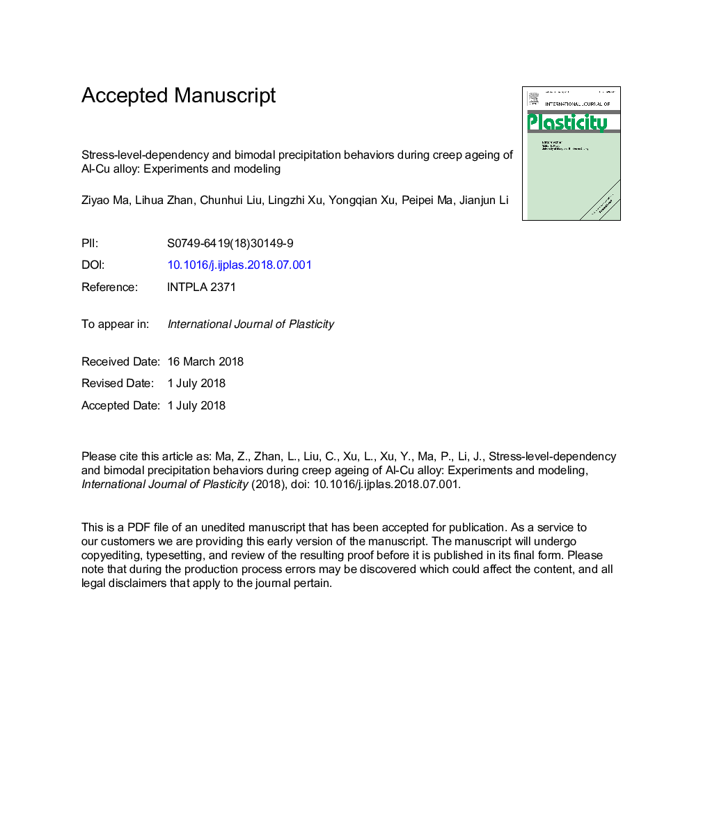 Stress-level-dependency and bimodal precipitation behaviors during creep ageing of Al-Cu alloy: Experiments and modeling