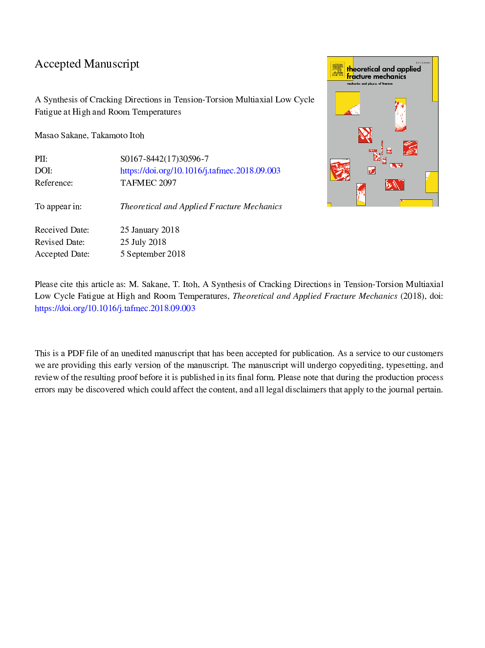 A synthesis of cracking directions in tension-torsion multiaxial low cycle fatigue at high and room temperatures