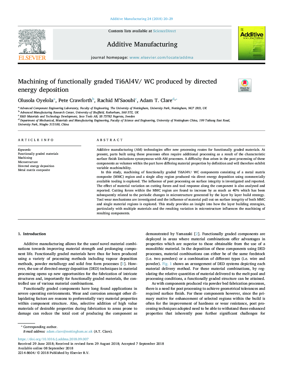 Machining of functionally graded Ti6Al4V/ WC produced by directed energy deposition