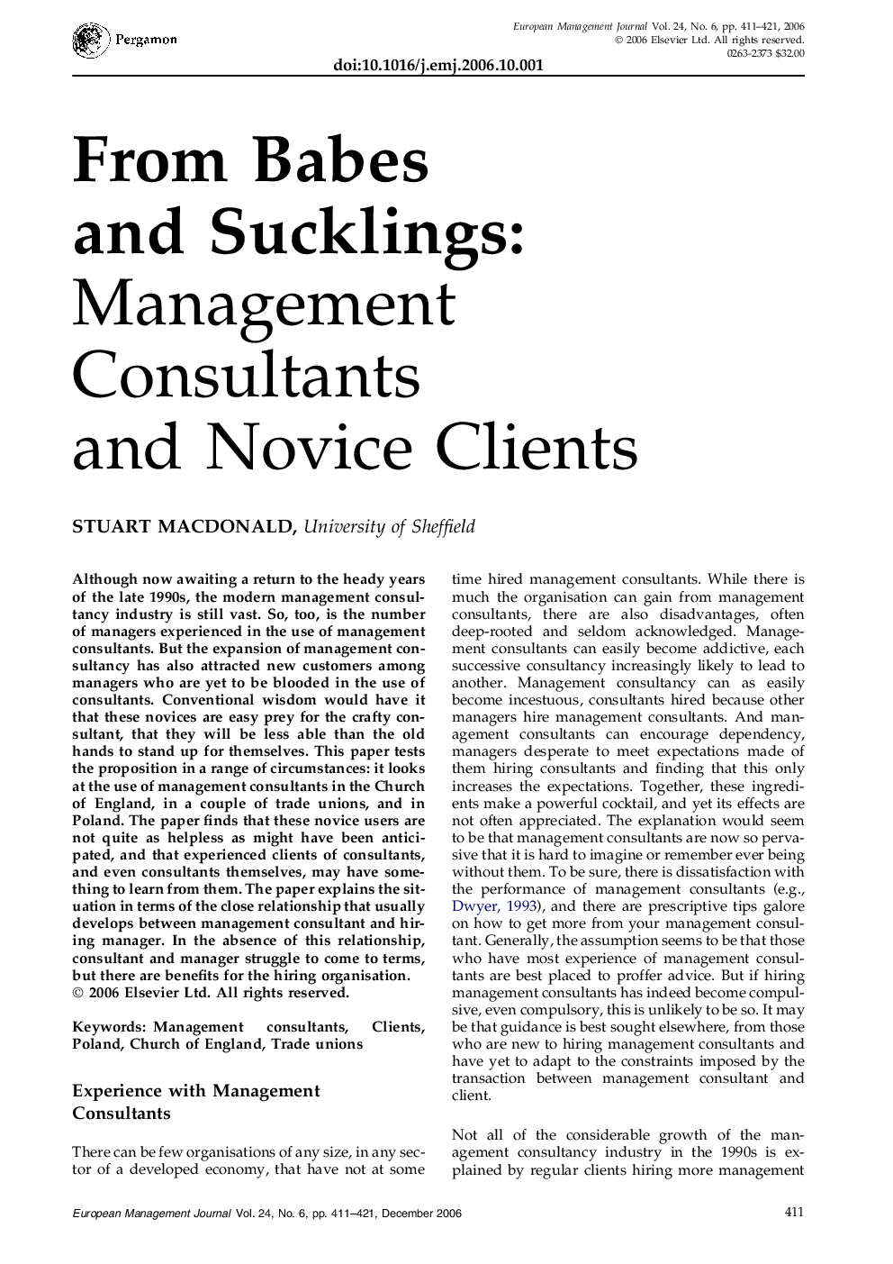 From Babes and Sucklings:: Management Consultants and Novice Clients