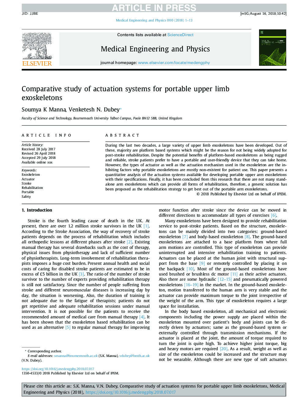 Comparative study of actuation systems for portable upper limb exoskeletons