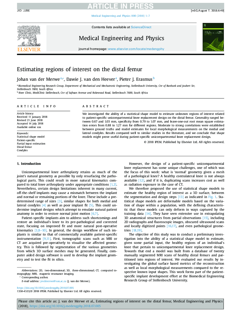 Estimating regions of interest on the distal femur