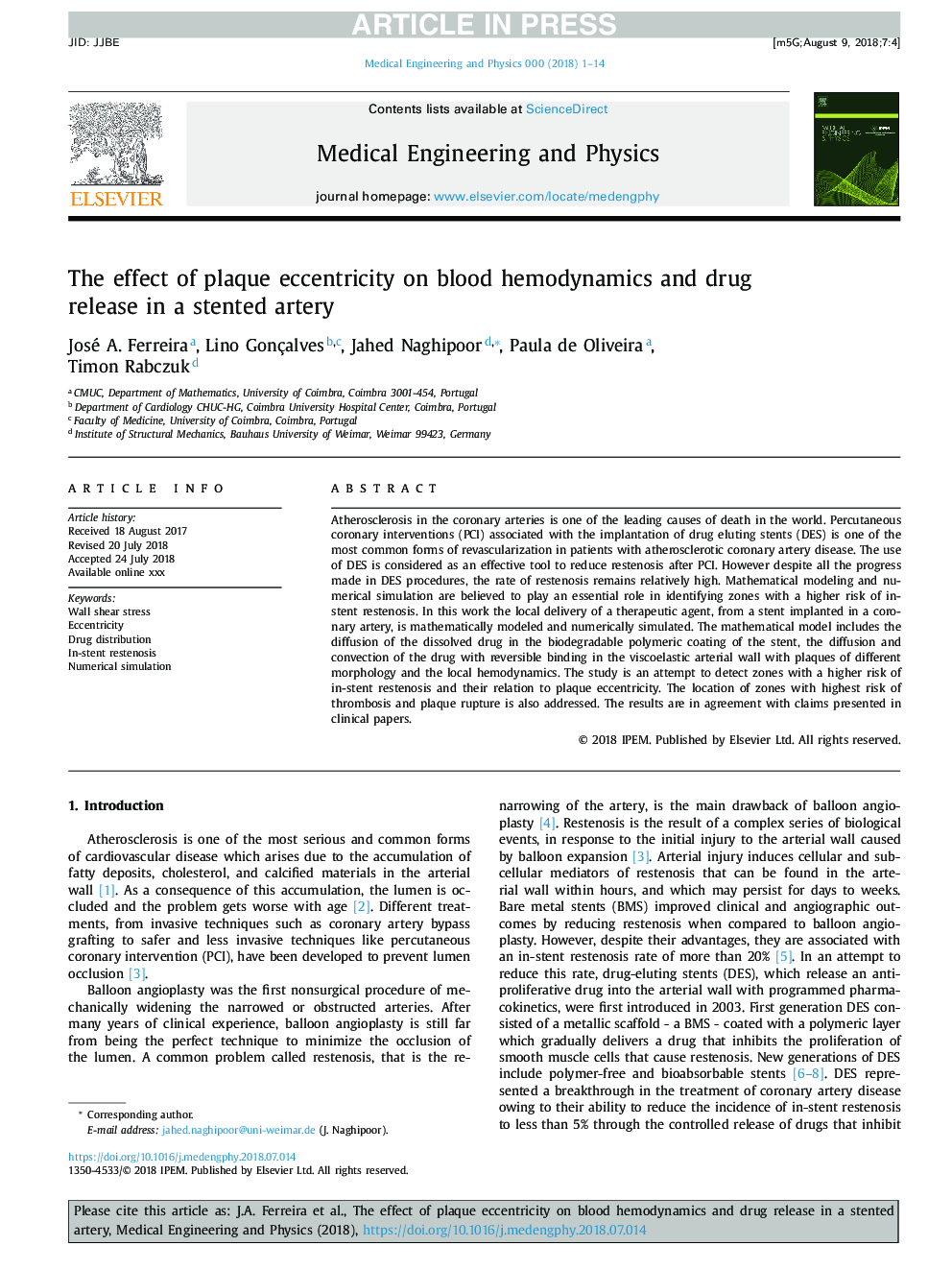 The effect of plaque eccentricity on blood hemodynamics and drug release in a stented artery