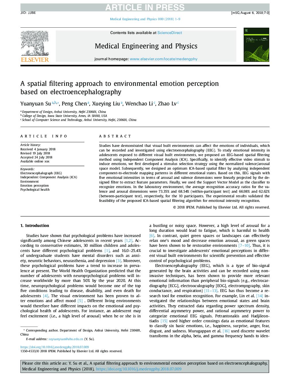 A spatial filtering approach to environmental emotion perception based on electroencephalography