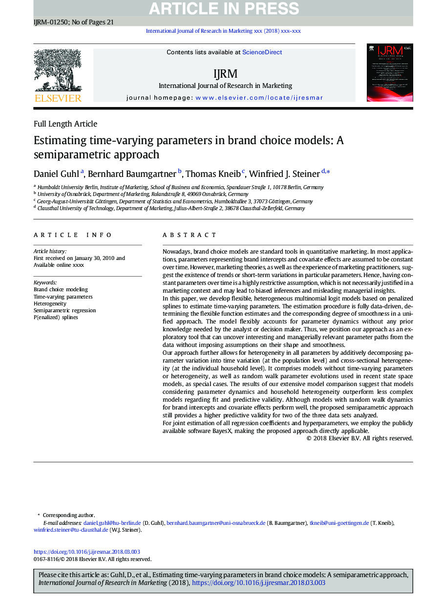 Estimating time-varying parameters in brand choice models: A semiparametric approach