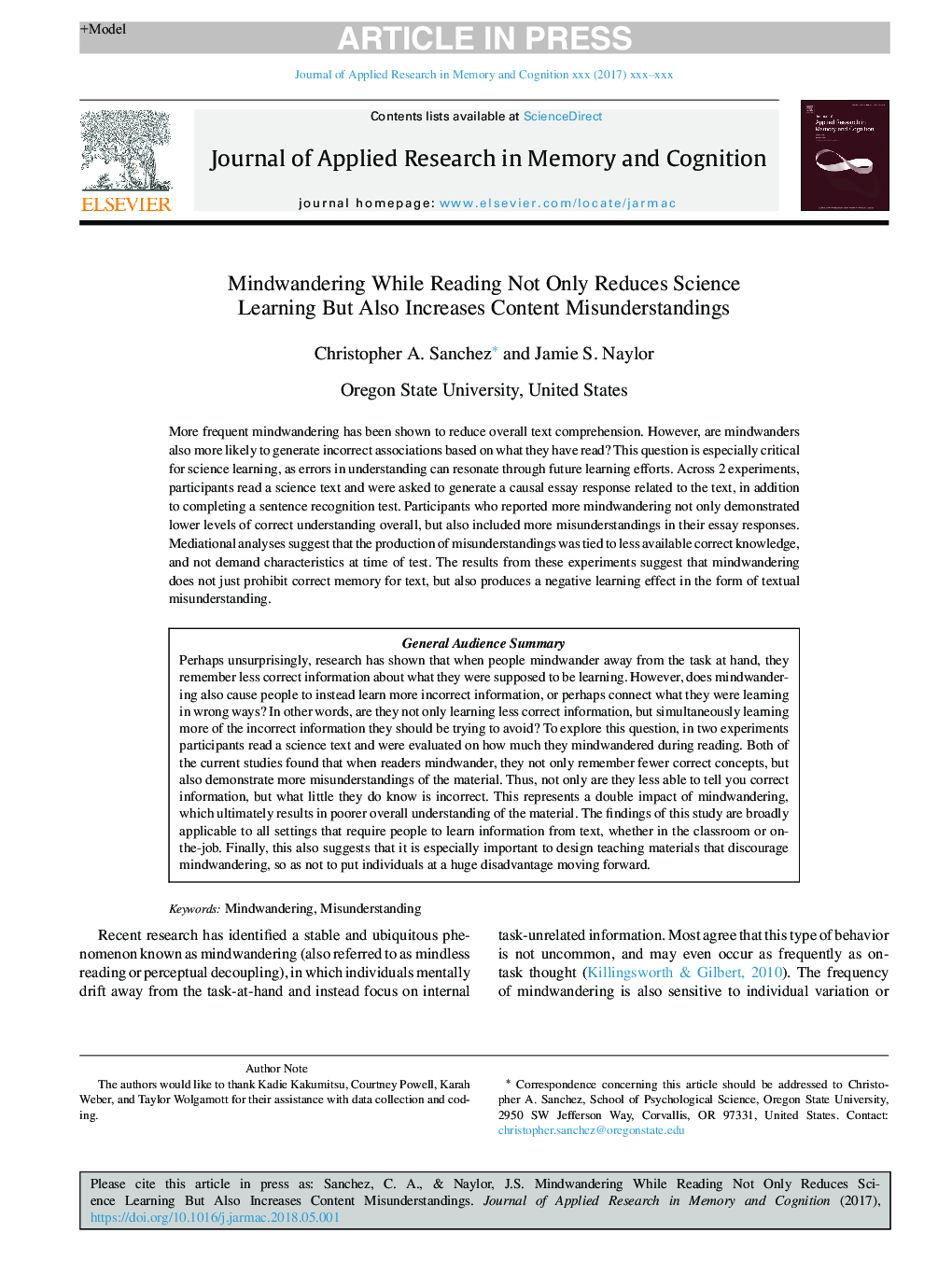 Mindwandering While Reading Not Only Reduces Science Learning But Also Increases Content Misunderstandings