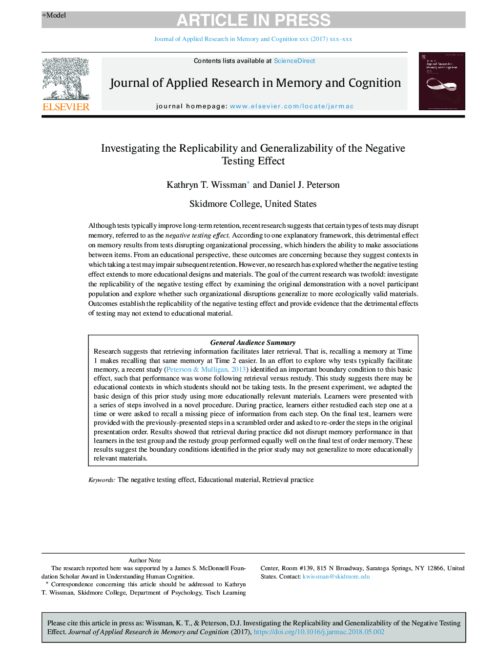 Investigating the Replicability and Generalizability of the Negative Testing Effect