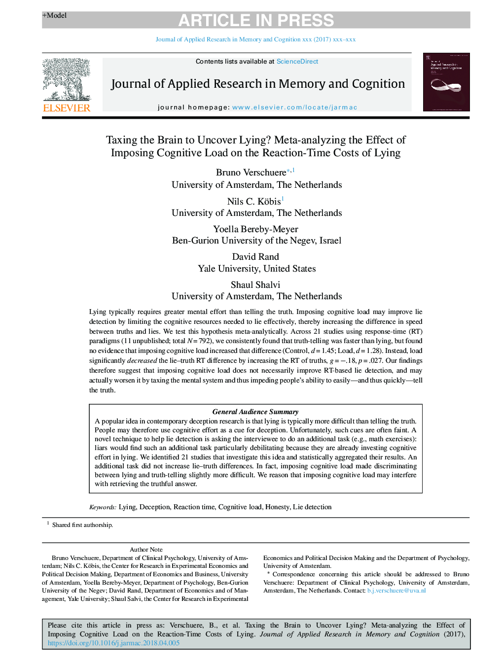 Taxing the Brain to Uncover Lying? Meta-analyzing the Effect of Imposing Cognitive Load on the Reaction-Time Costs of Lying