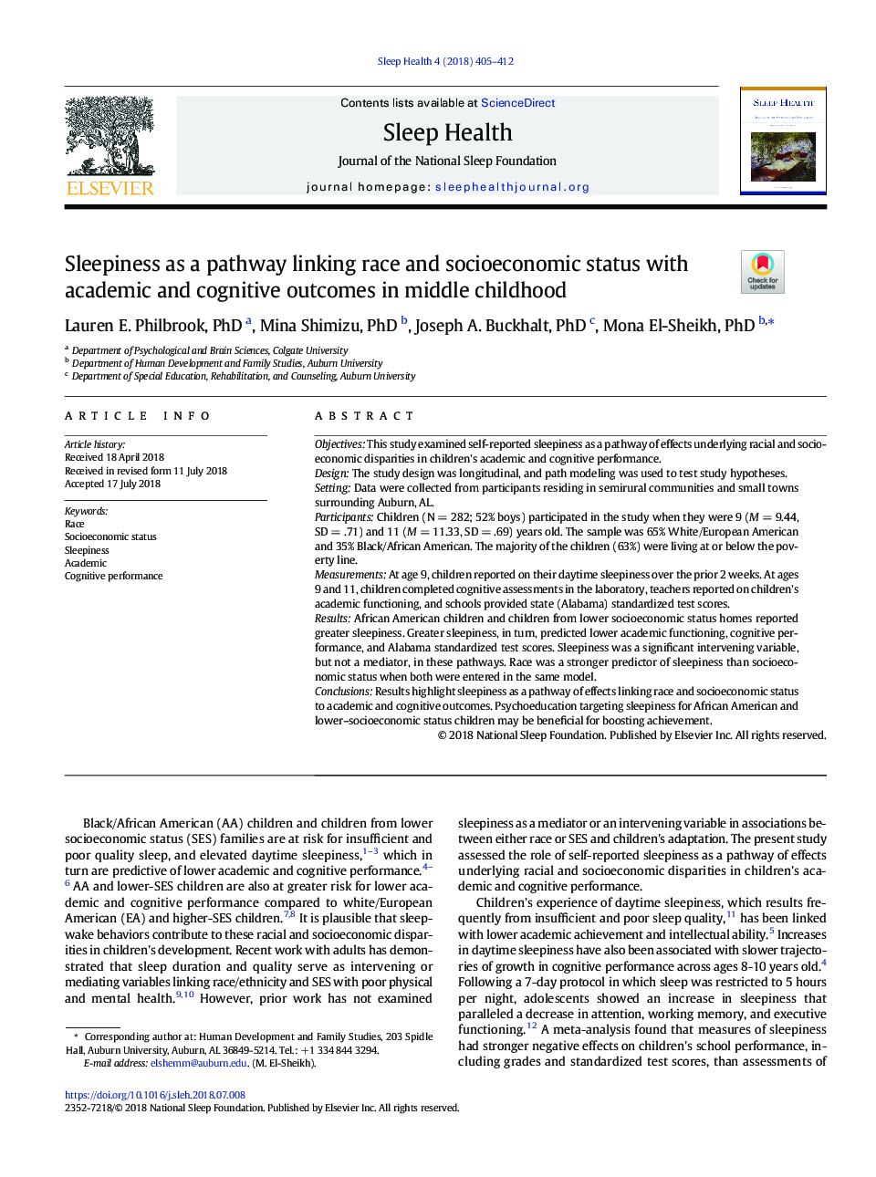 Sleepiness as a pathway linking race and socioeconomic status with academic and cognitive outcomes in middle childhood