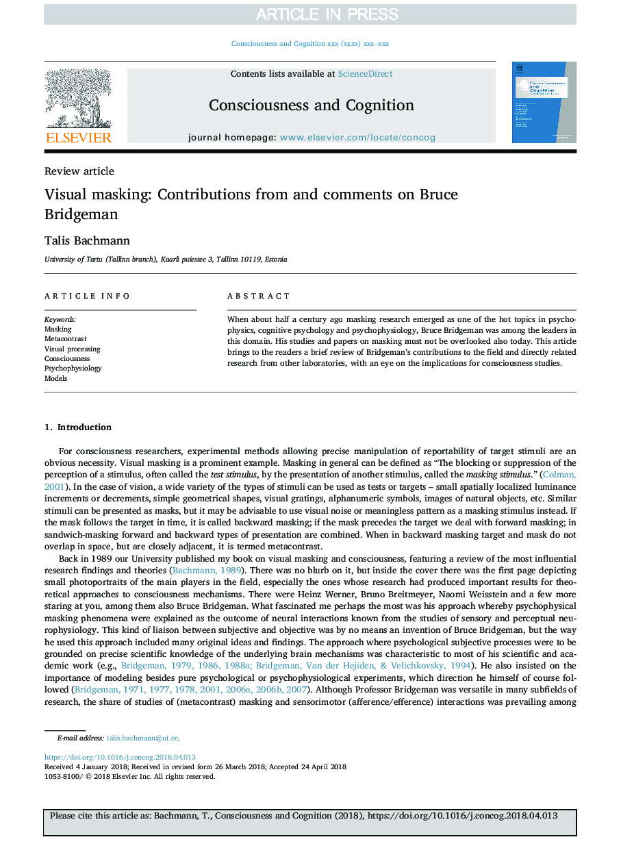 Visual masking: Contributions from and comments on Bruce Bridgeman