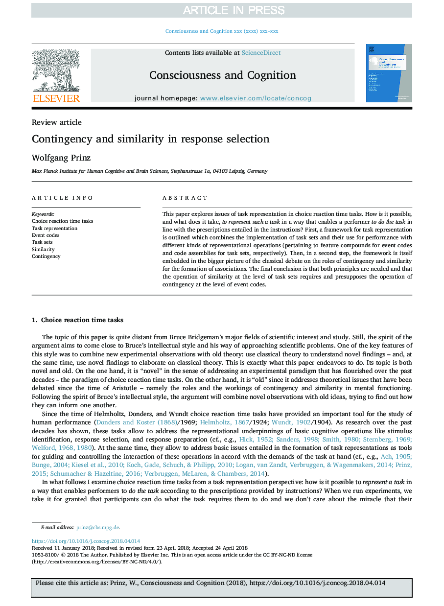 Contingency and similarity in response selection