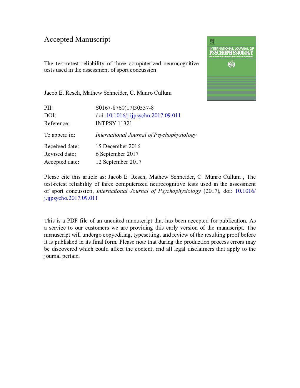 The test-retest reliability of three computerized neurocognitive tests used in the assessment of sport concussion