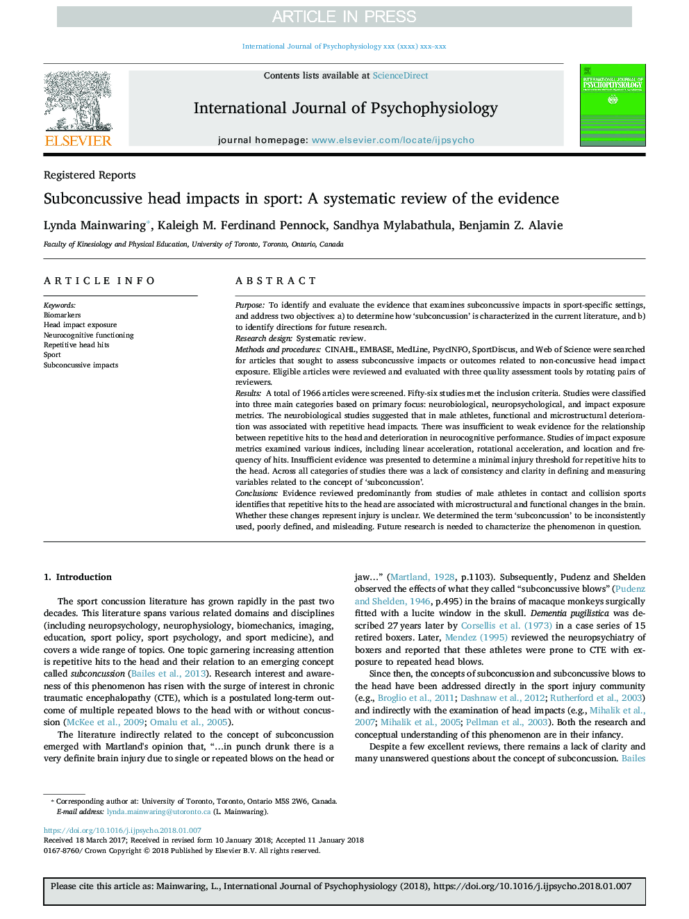 Subconcussive head impacts in sport: A systematic review of the evidence