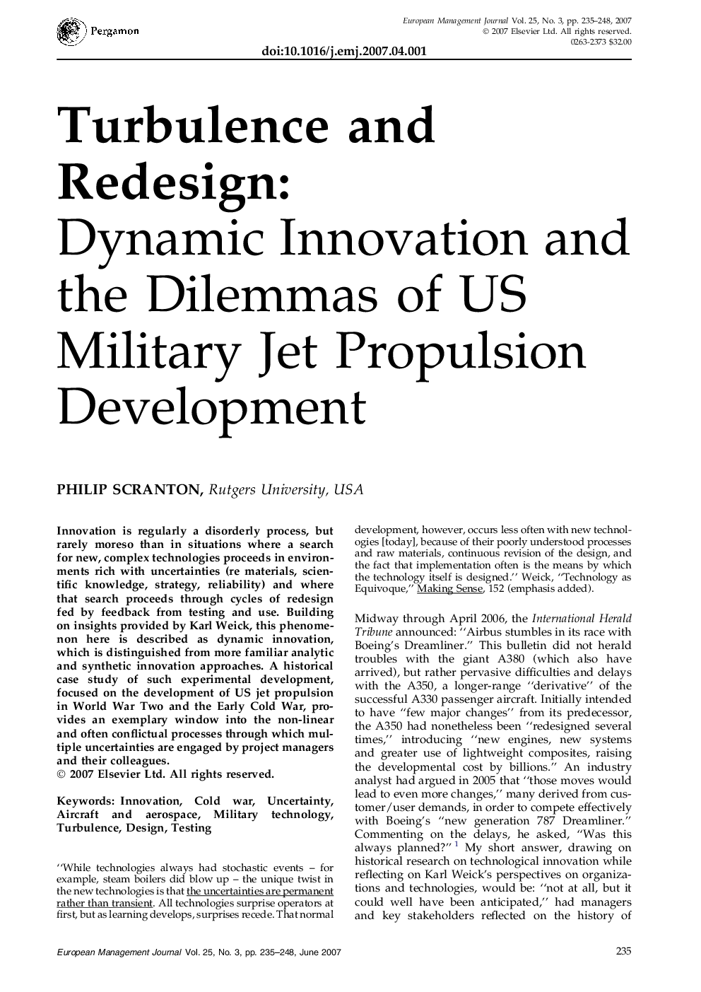 Turbulence and Redesign:: Dynamic Innovation and the Dilemmas of US Military Jet Propulsion Development