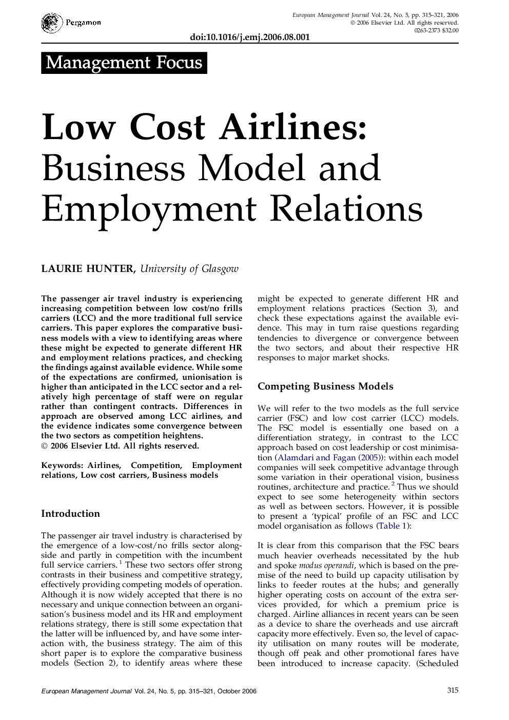 Low Cost Airlines:: Business Model and Employment Relations