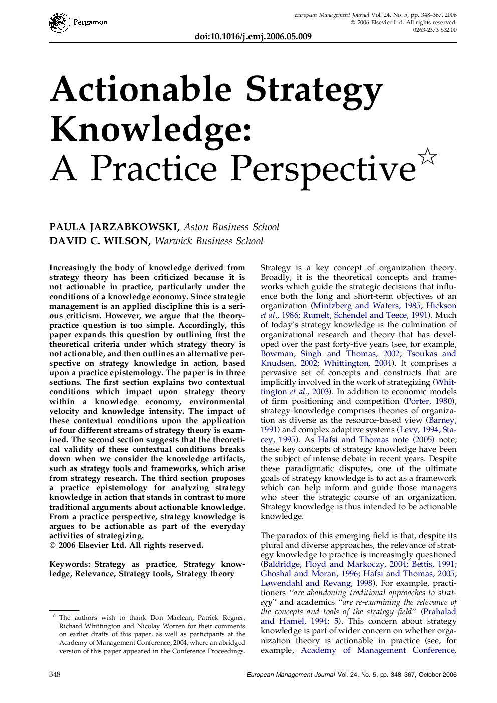 Actionable Strategy Knowledge: : A Practice Perspective