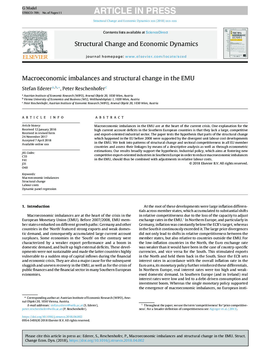 Macroeconomic imbalances and structural change in the EMU