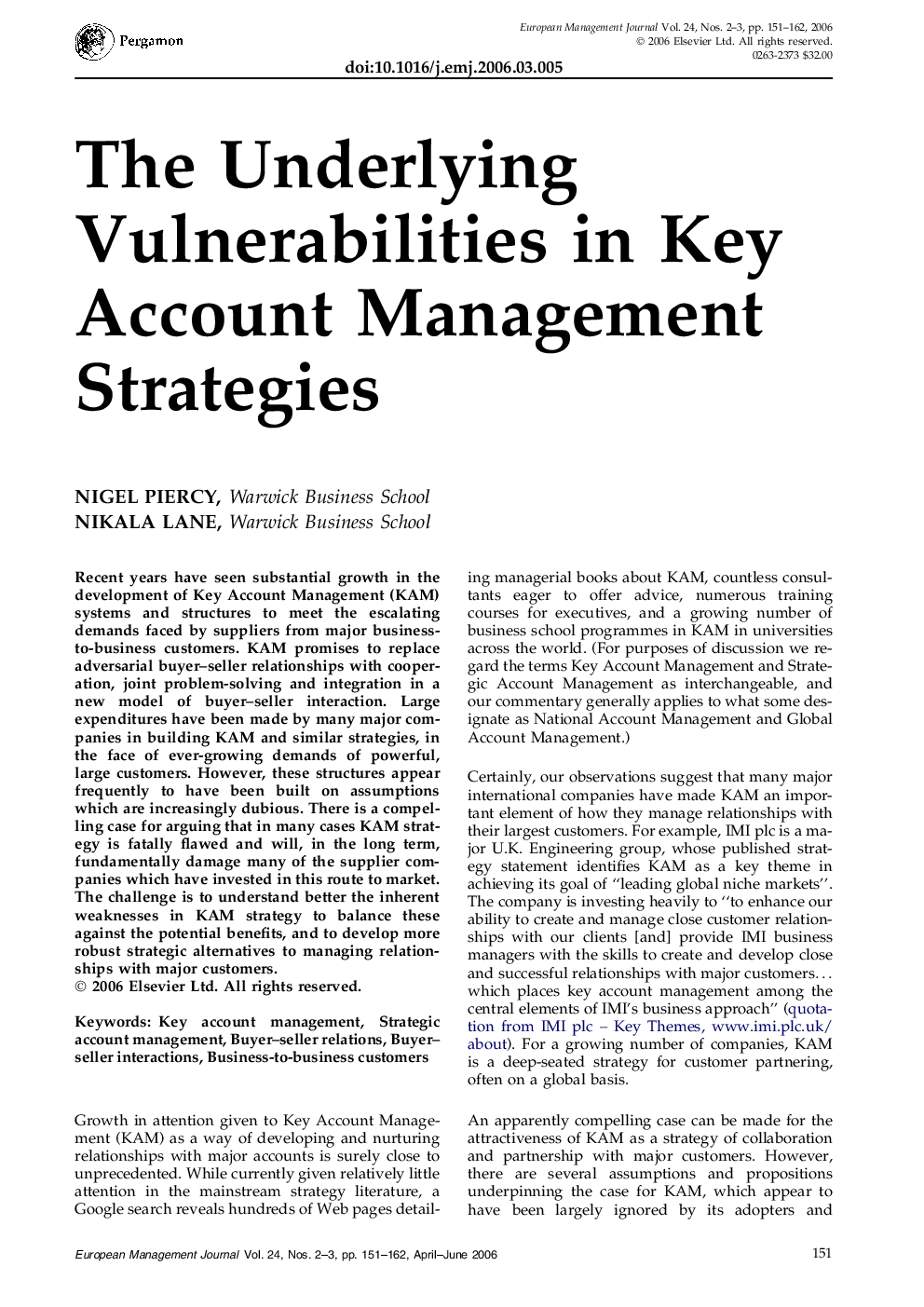 The Underlying Vulnerabilities in Key Account Management Strategies