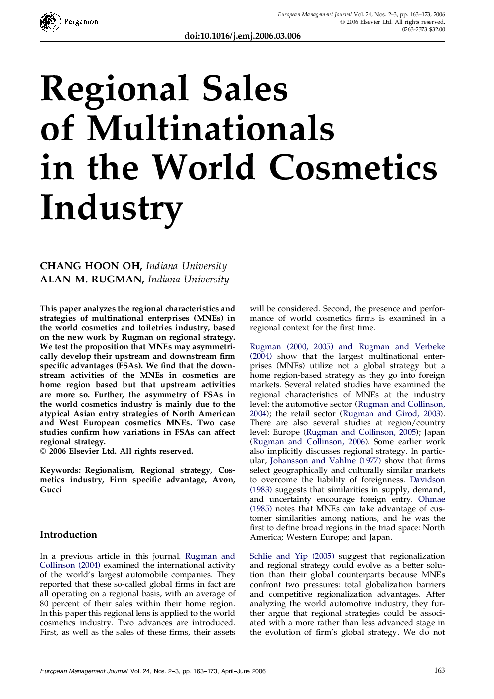 Regional Sales of Multinationals in the World Cosmetics Industry