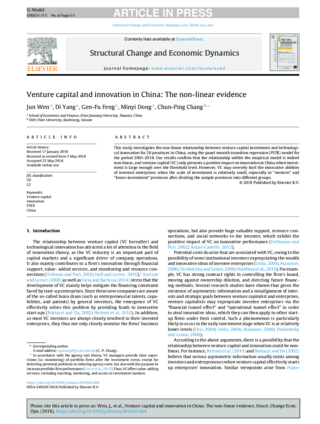 Venture capital and innovation in China: The non-linear evidence