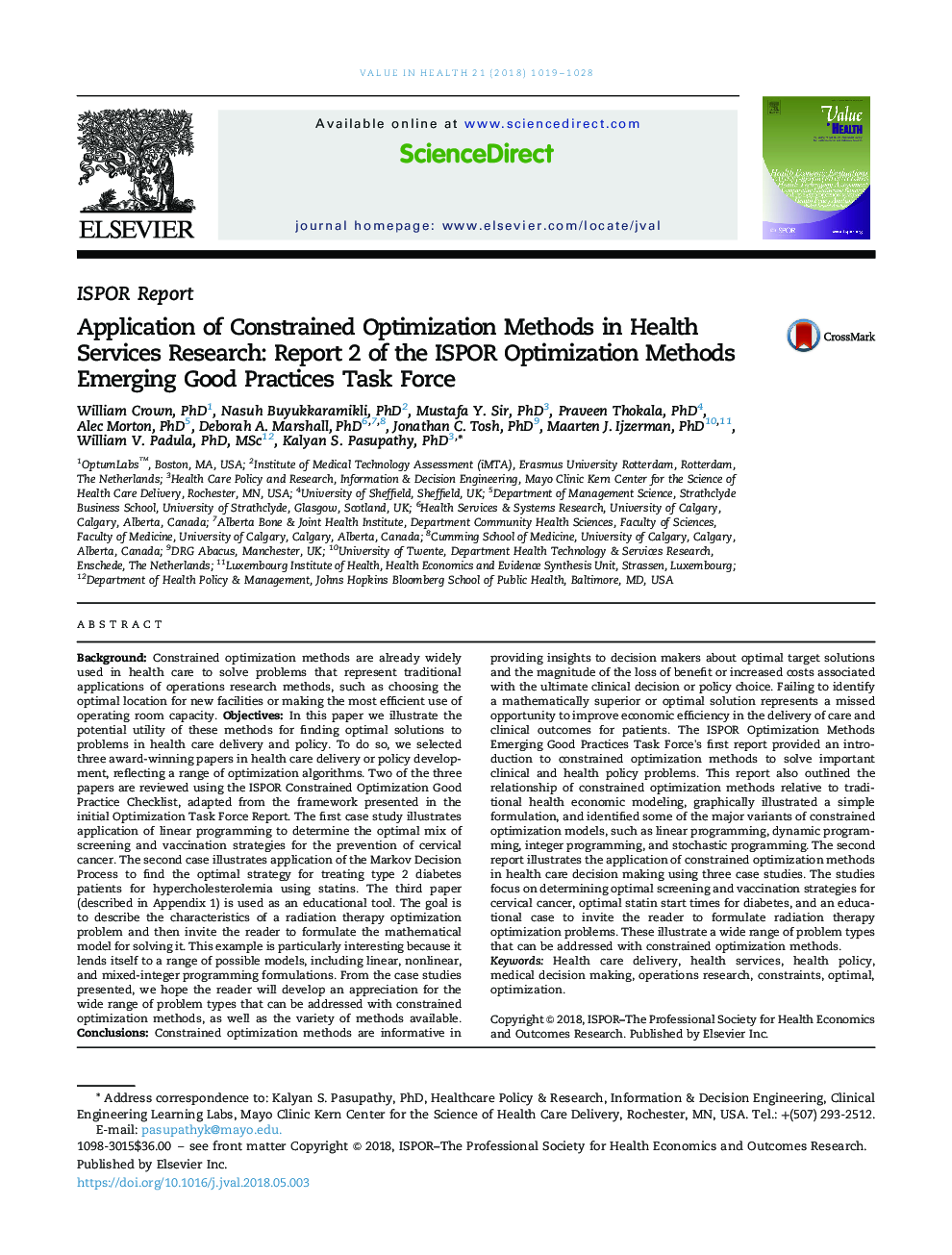 Application of Constrained Optimization Methods in Health Services Research: Report 2 of the ISPOR Optimization Methods Emerging Good Practices Task Force