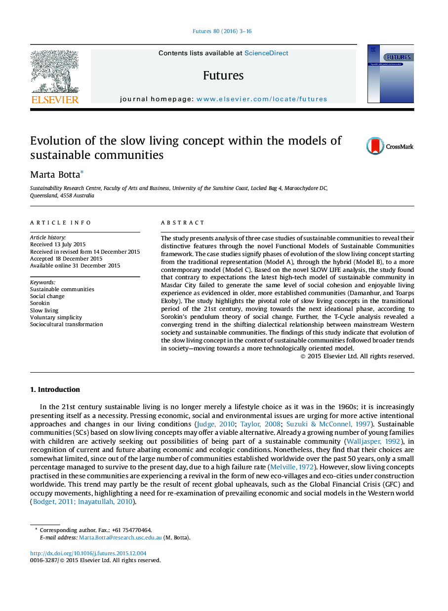 Evolution of the slow living concept within the models of sustainable communities