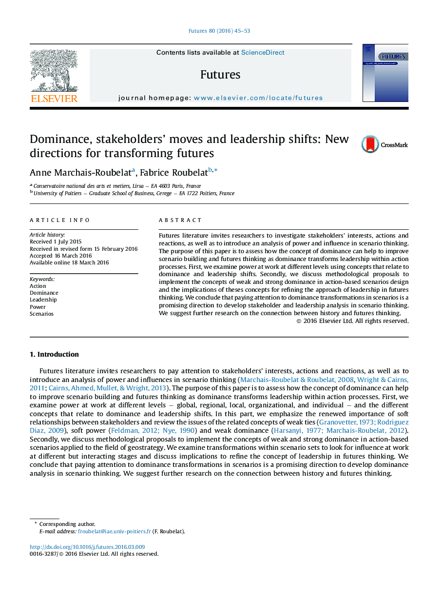 Dominance, stakeholders’ moves and leadership shifts: New directions for transforming futures