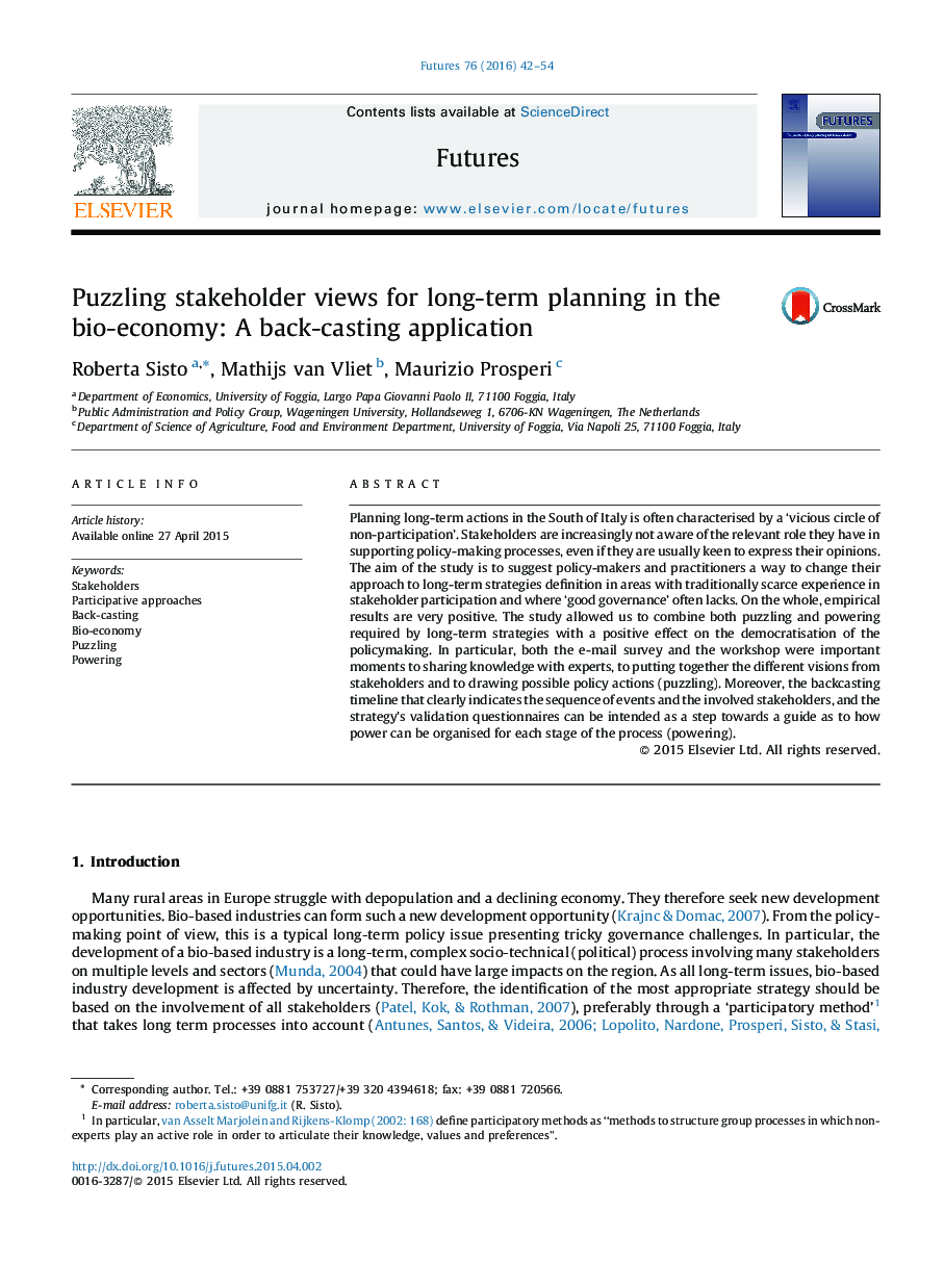 Puzzling stakeholder views for long-term planning in the bio-economy: A back-casting application