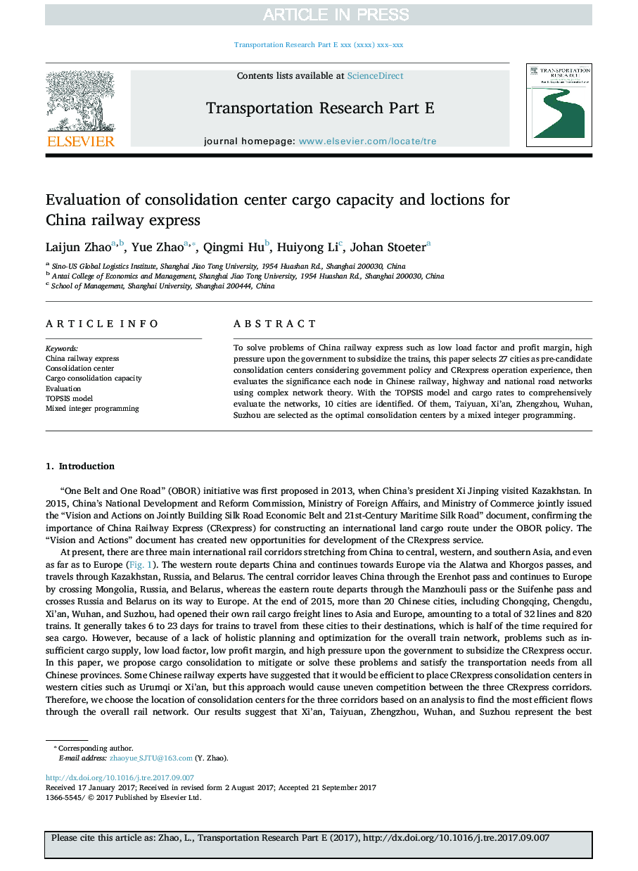 Evaluation of consolidation center cargo capacity and loctions for China railway express