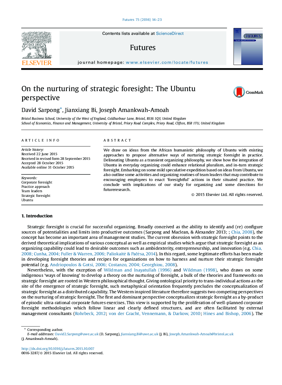 On the nurturing of strategic foresight: The Ubuntu perspective