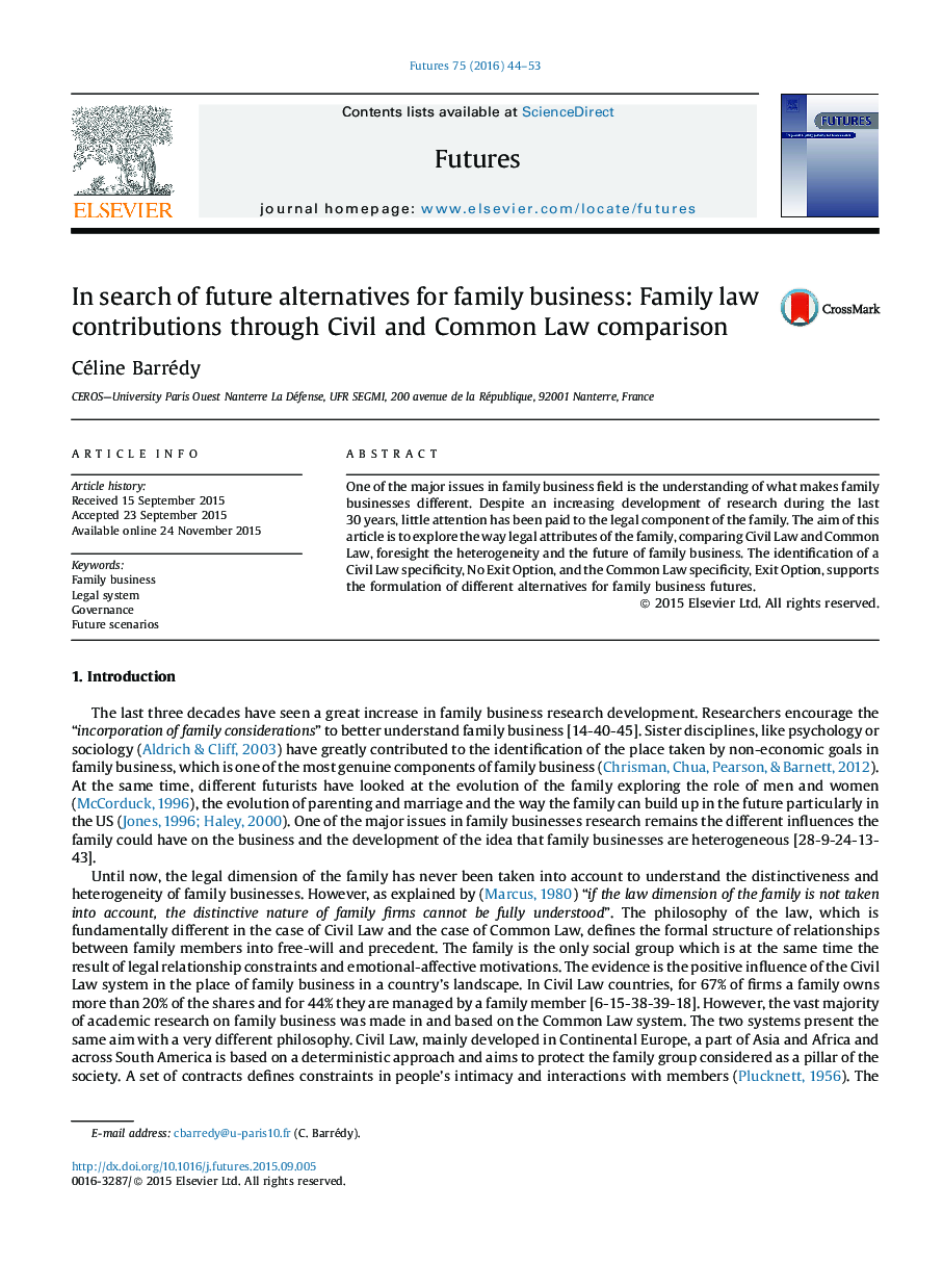 In search of future alternatives for family business: Family law contributions through Civil and Common Law comparison