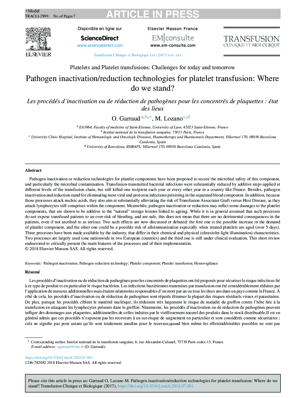 Pathogen inactivation/reduction technologies for platelet transfusion: Where do we stand?