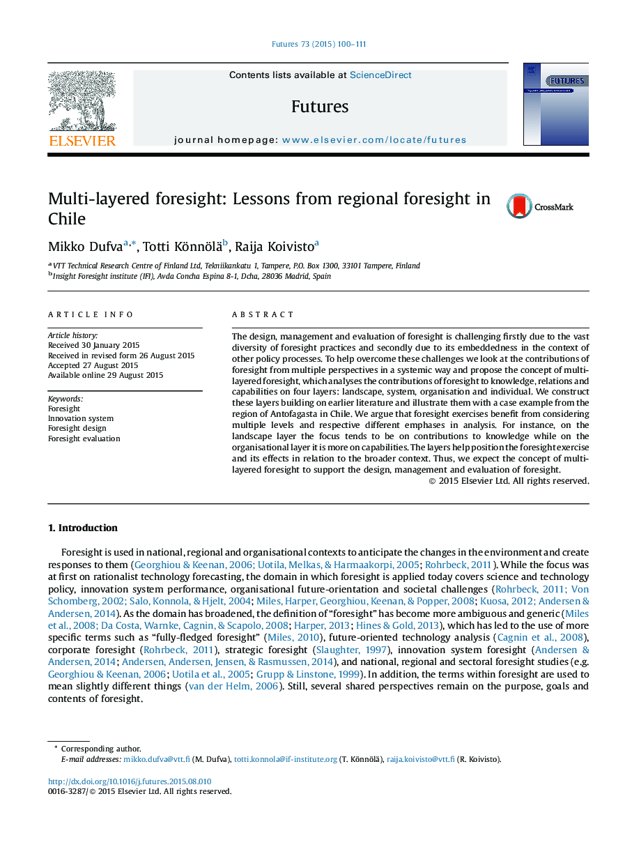 Multi-layered foresight: Lessons from regional foresight in Chile