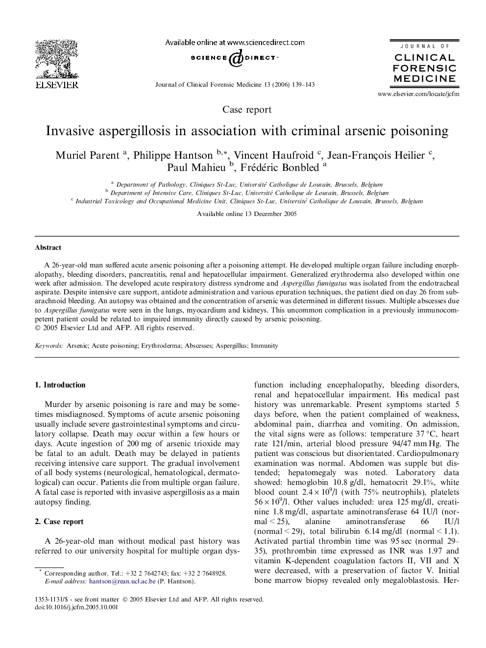 Invasive aspergillosis in association with criminal arsenic poisoning