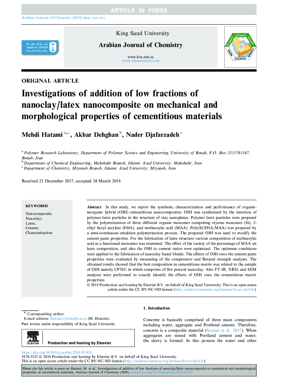 Investigations of addition of low fractions of nanoclay/latex nanocomposite on mechanical and morphological properties of cementitious materials