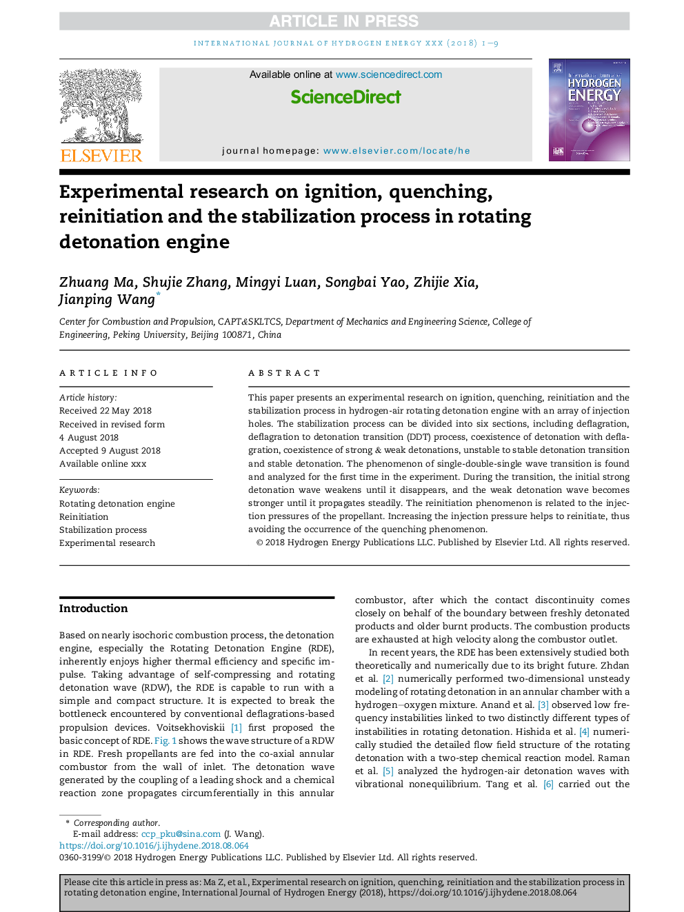 Experimental research on ignition, quenching, reinitiation and the stabilization process in rotating detonation engine