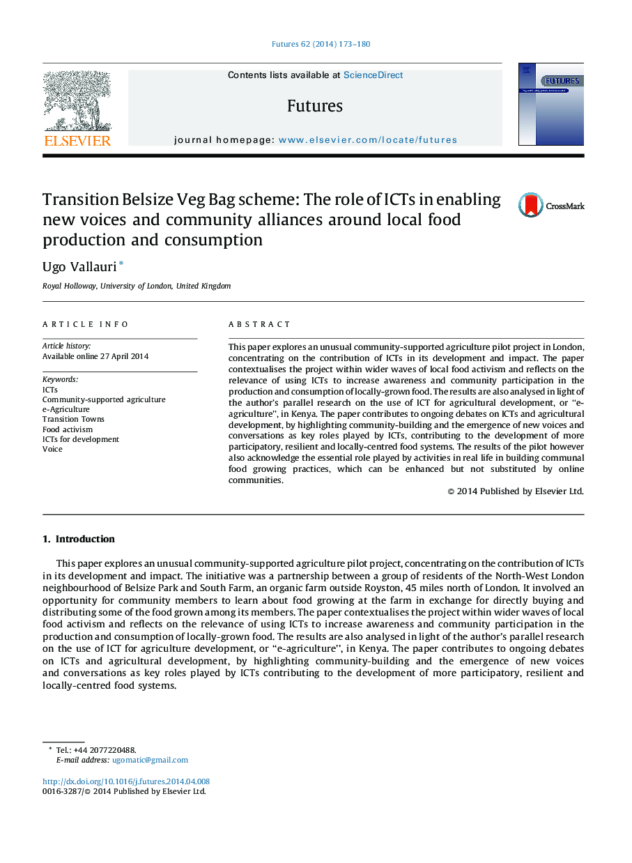 Transition Belsize Veg Bag scheme: The role of ICTs in enabling new voices and community alliances around local food production and consumption