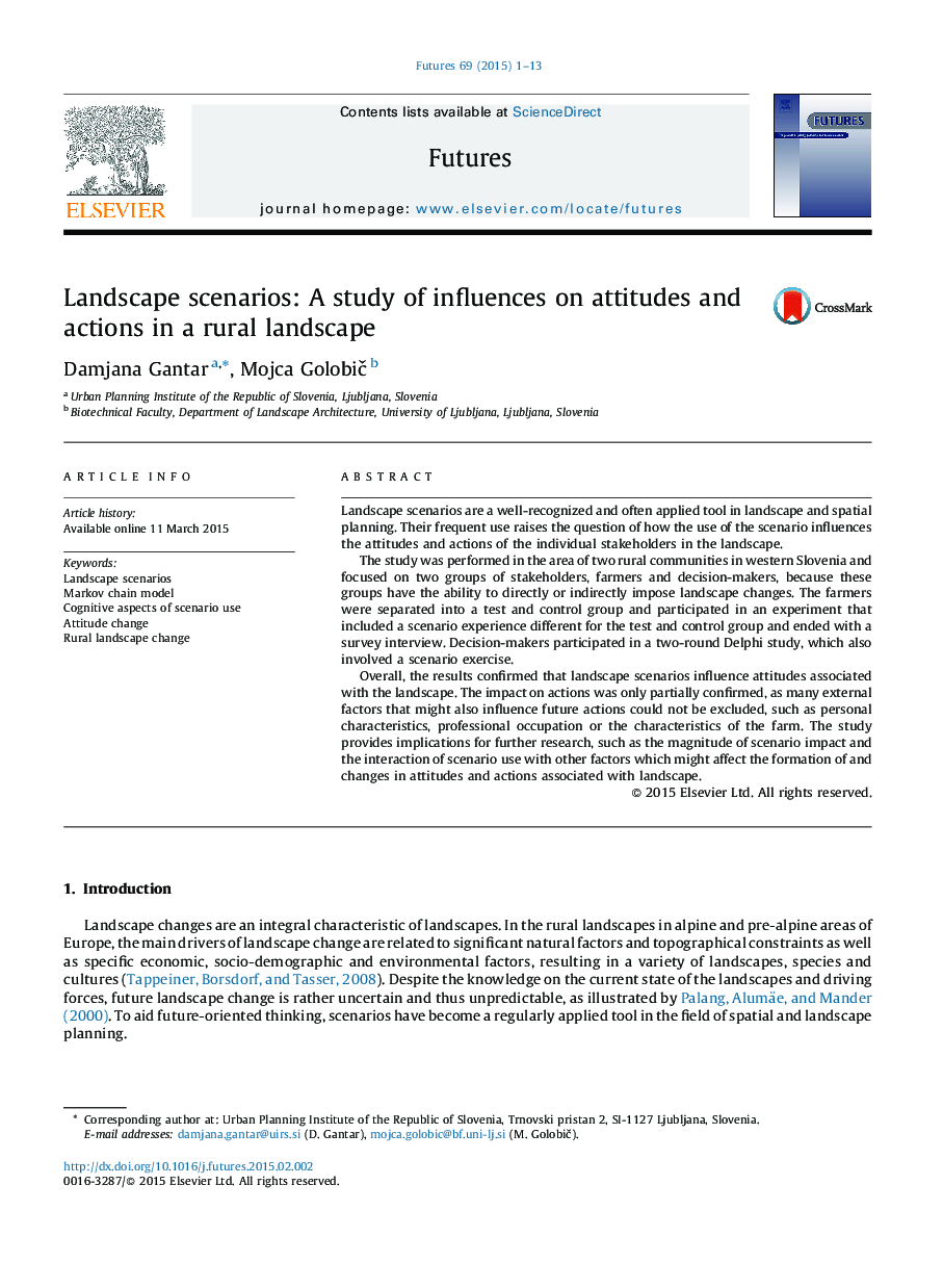 Landscape scenarios: A study of influences on attitudes and actions in a rural landscape